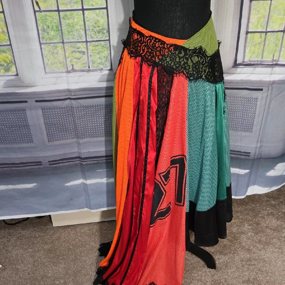AKIRA Multicolor Maxi Skirt with Lace Accents - Picture 1 of 6